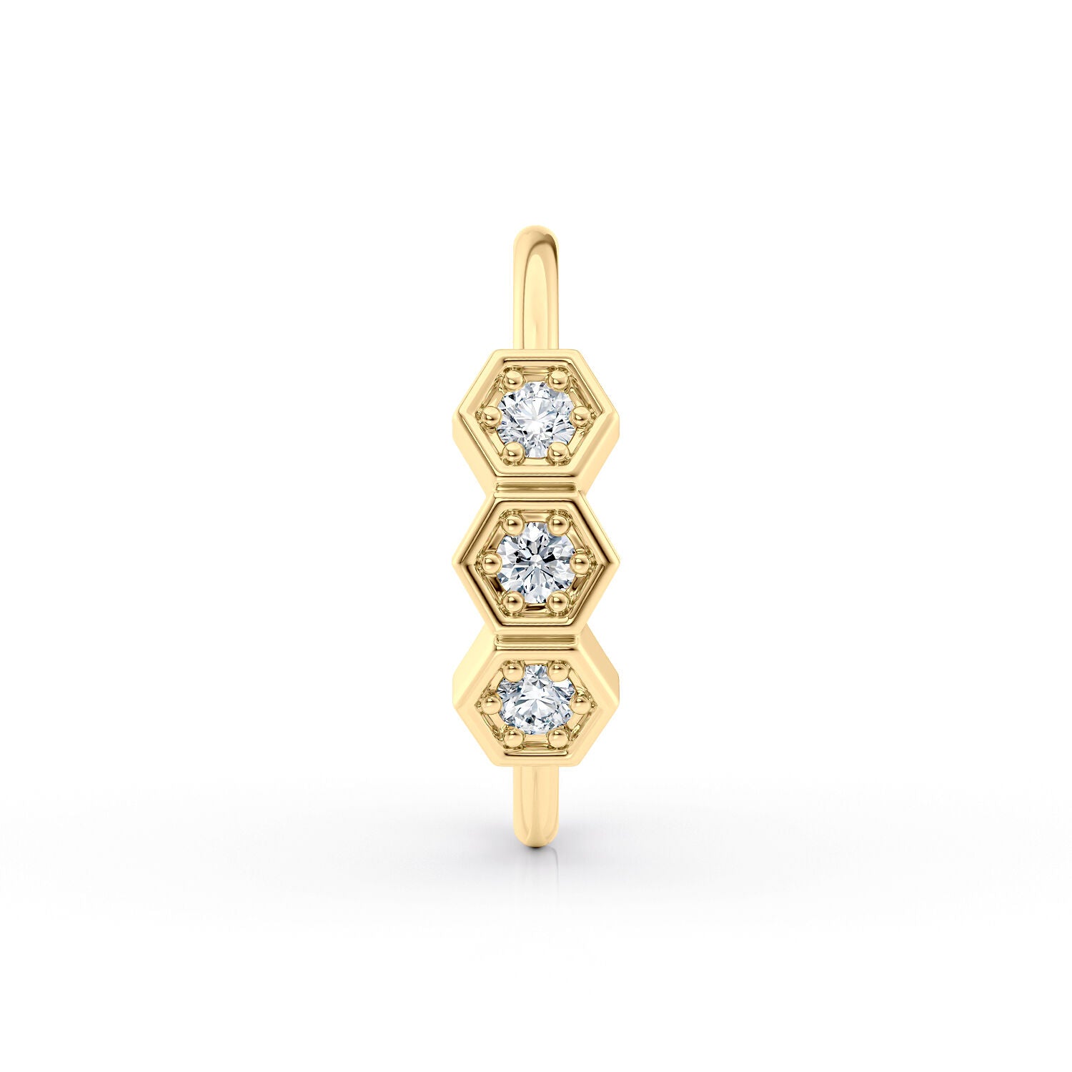 14K Gold Hexagon 0.025 Carat Lab Grown Diamond Nose Hoop - 20G