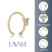 14K Gold Triangle 0.025 Carat Lab Grown Diamond Nose Hoop - 20G