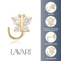 14K Gold Butterfly 0.10 Carat Lab Grown Diamond Nose Screw - 20G
