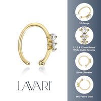 14K Gold Three-Stone Multi-Purpose Clicker - 20G
