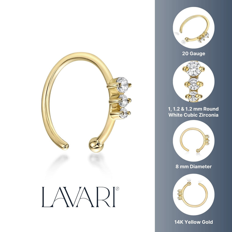 14K Gold Three-Stone Multi-Purpose Clicker - 20G