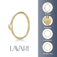 14K Heart Hoop Nose Ring - 20G