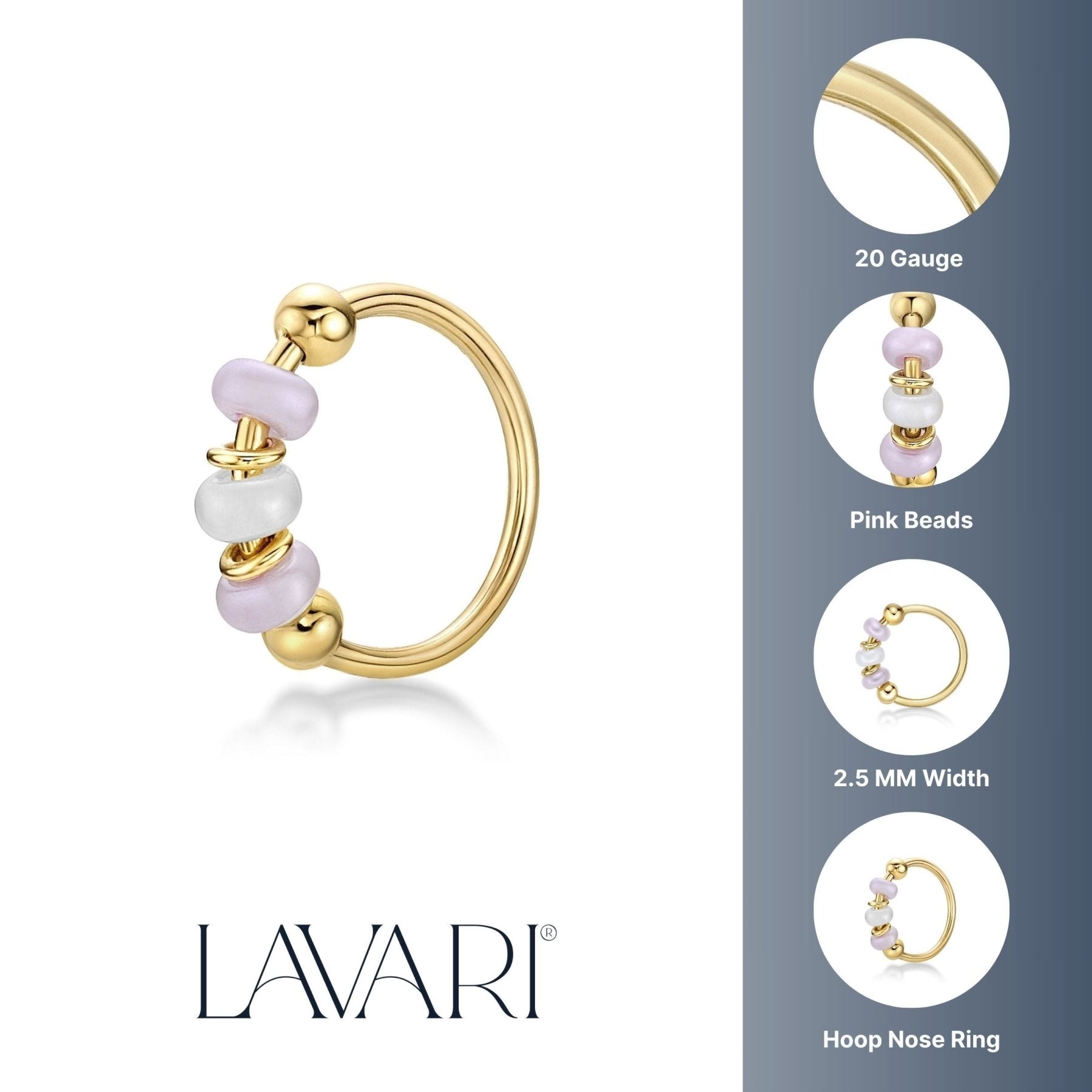 14K Beaded Hoop Nose Ring - 20G