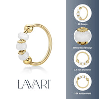 14K Beaded Hoop Nose Ring - 20G