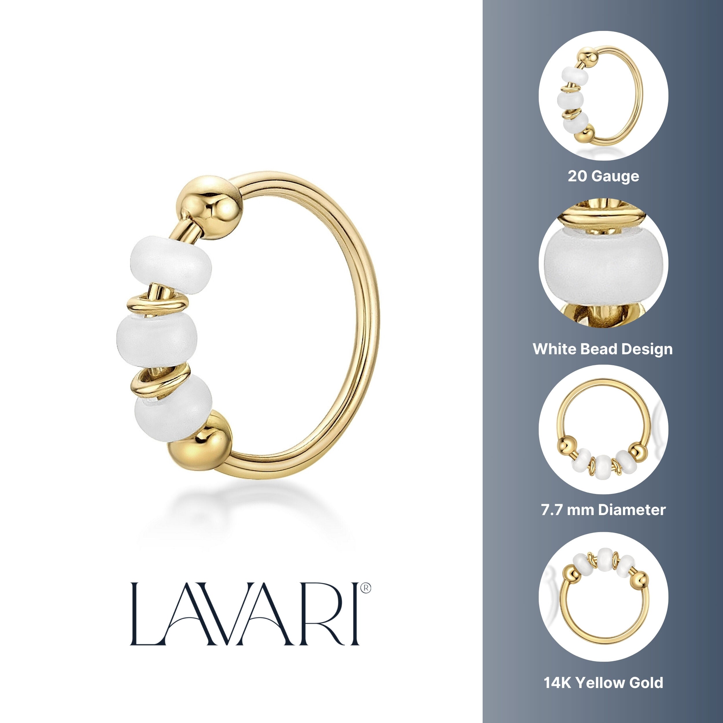 14K Beaded Hoop Nose Ring - 20G
