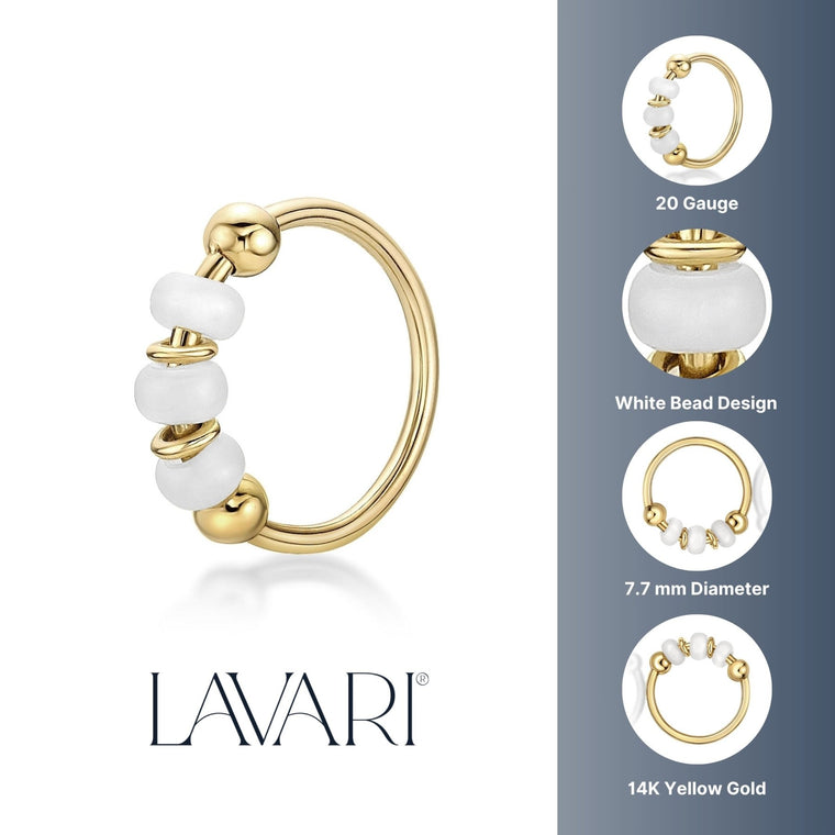 14K Beaded Hoop Nose Ring - 20G