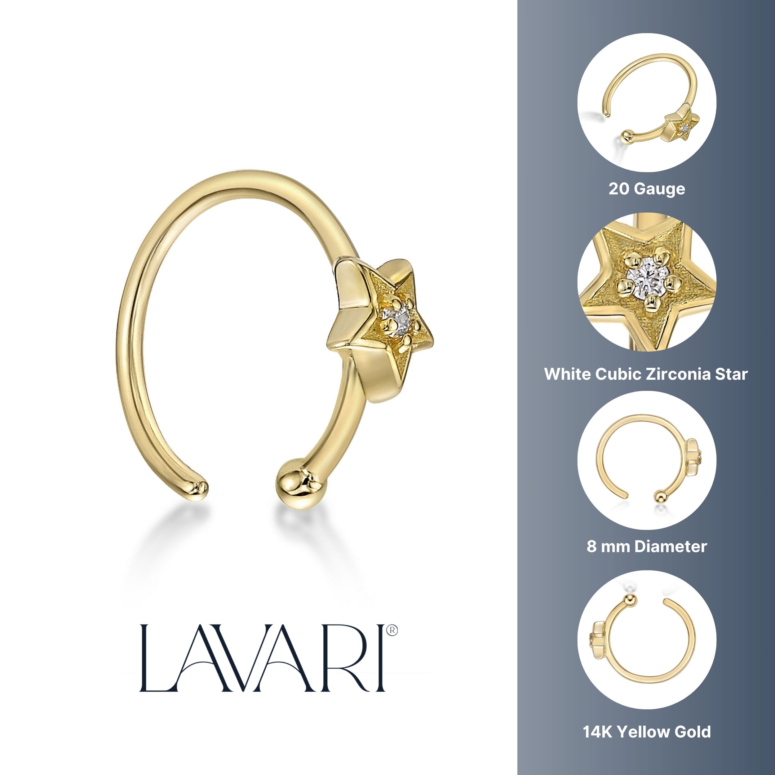 14K Gold Star Nose Hoop - 20G