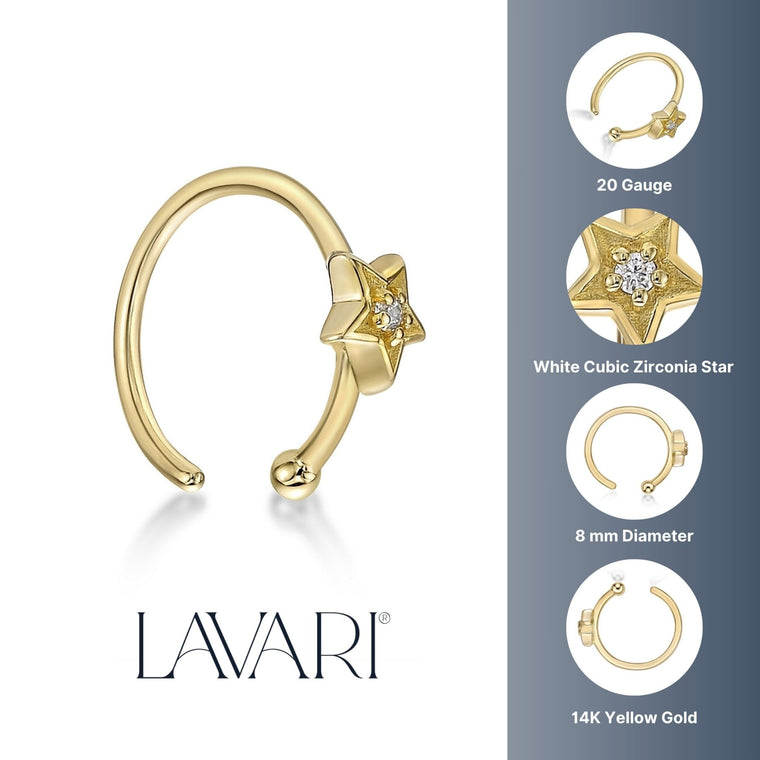 14K Gold Star Nose Hoop - 20G