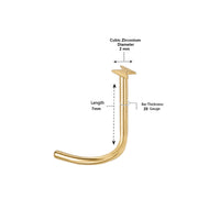 14K Lightning Bolt Curved Nose Ring - 20G