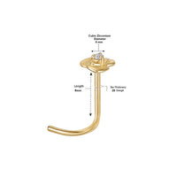 14K Cubic Zirconia Rose Curved Nose Ring - 20G