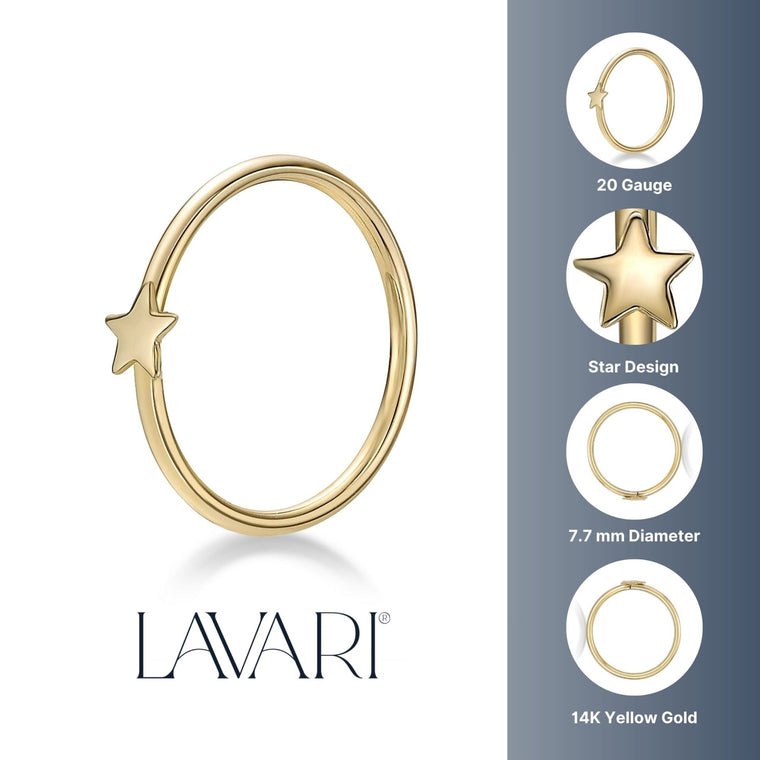 14K Star Hoop Nose Ring - 20G