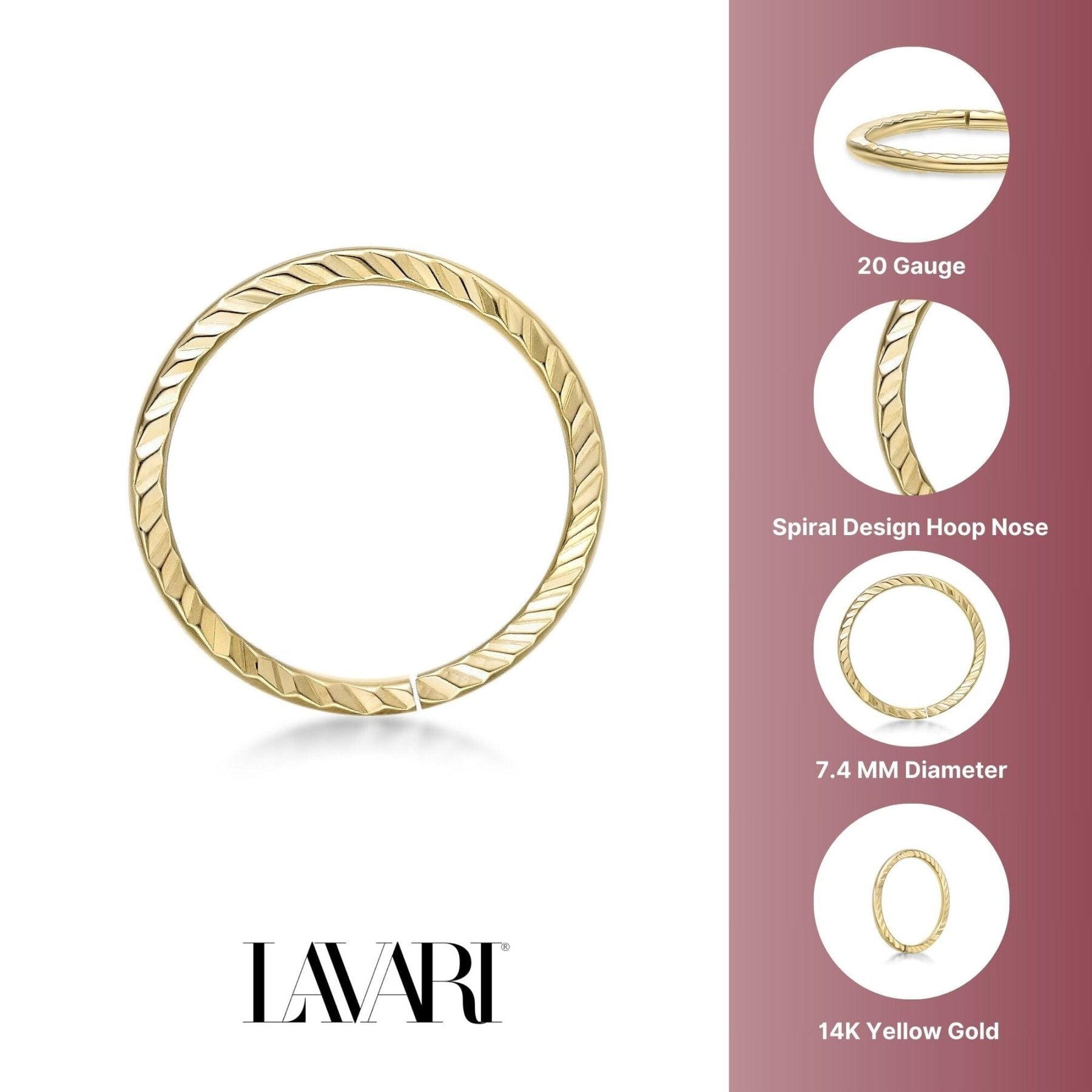 14K Gold Spiral Nose Hoop - 20G