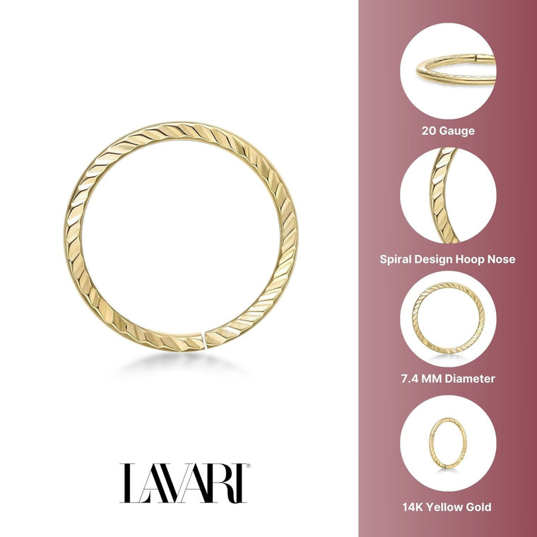 14K Gold Spiral Nose Hoop - 20G