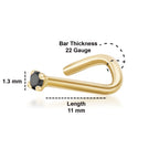 14K Gold Screw Black Diamond Nose Ring - 22G