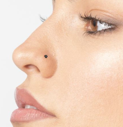 14K Gold Screw Black Diamond Nose Ring - 22G