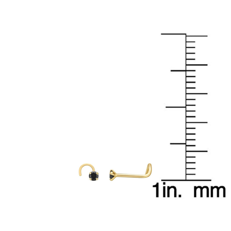 14K Gold Screw Black Diamond Nose Ring - 22G