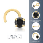 14K Gold Screw Black Diamond Nose Ring - 22G