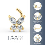 14K Butterfly Cubic Zirconia Curved Nose Ring - 20G