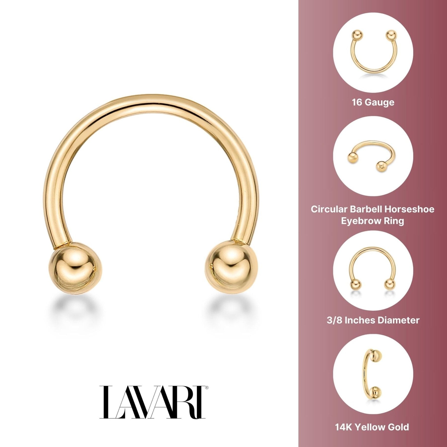 Horseshoe Eyebrow Piercing - 14G -3/8"