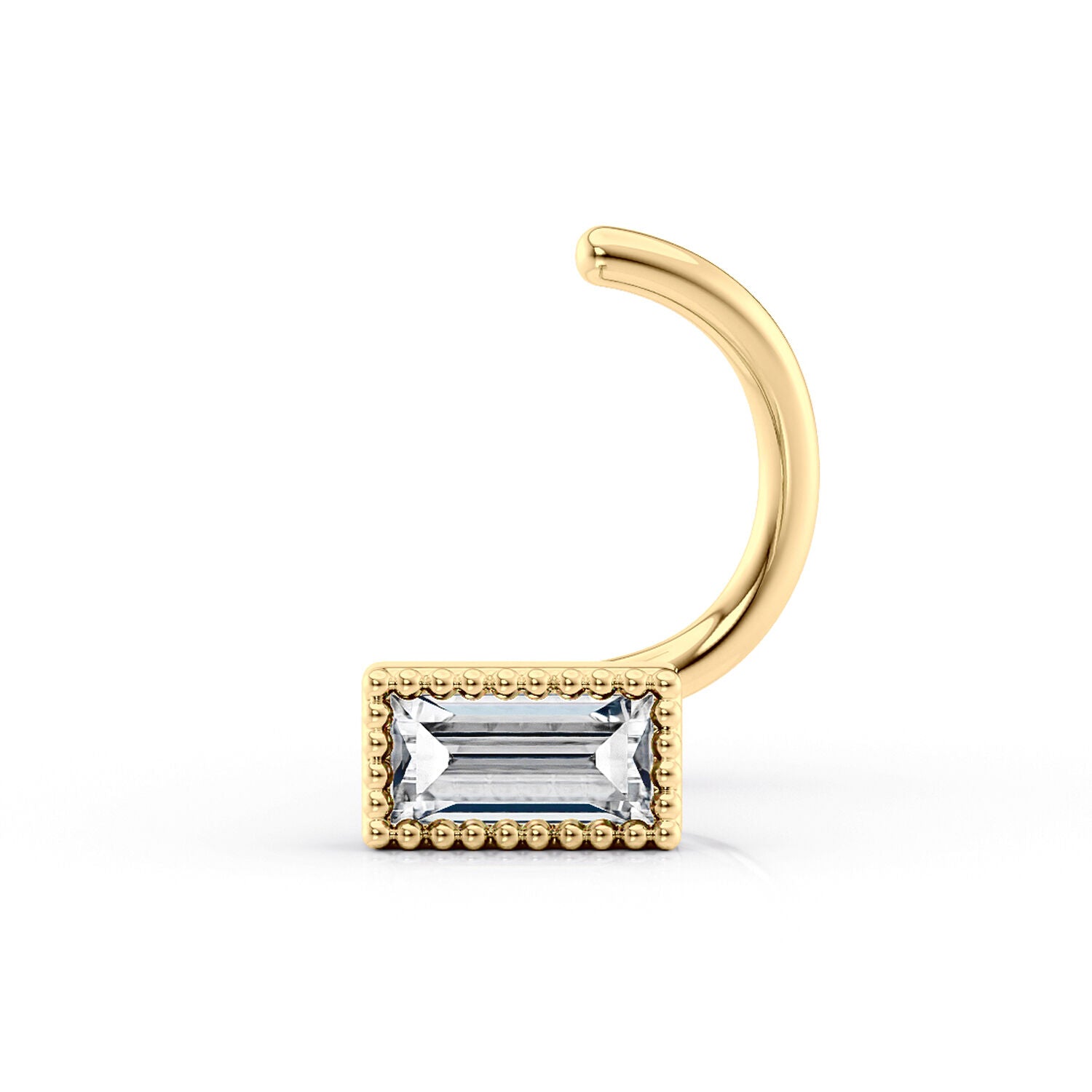 14K Baguette Cubic Zirconia Curved Nose Ring - 20G