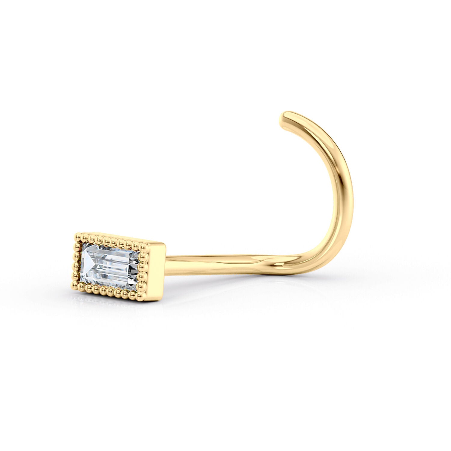 14K Baguette Cubic Zirconia Curved Nose Ring - 20G