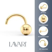 14K Ball Curved Nose Ring - 20G