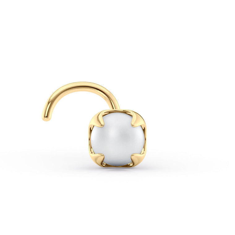 14K Pearl Curved Nose Ring - 20G