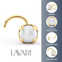14K Pearl Curved Nose Ring - 20G