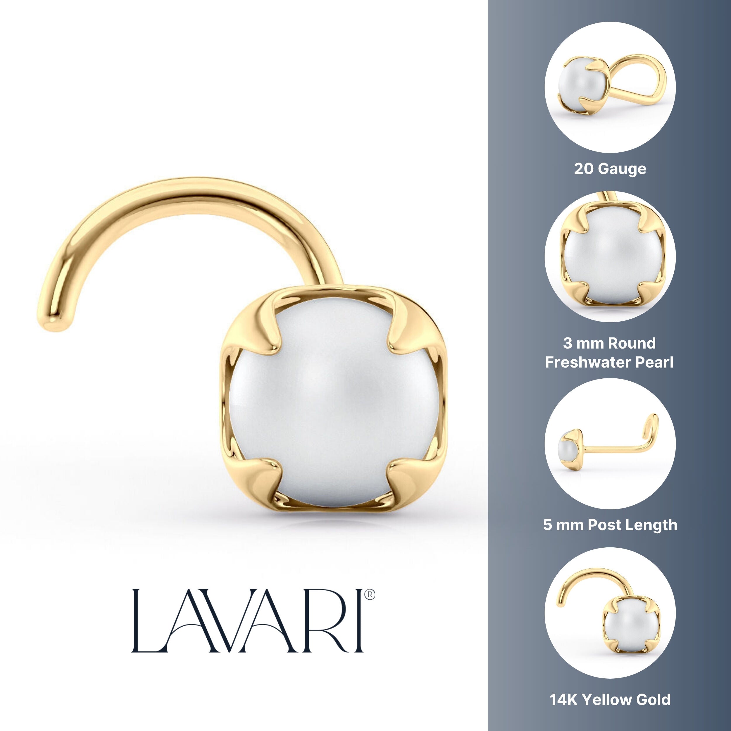 14K Pearl Curved Nose Ring - 20G