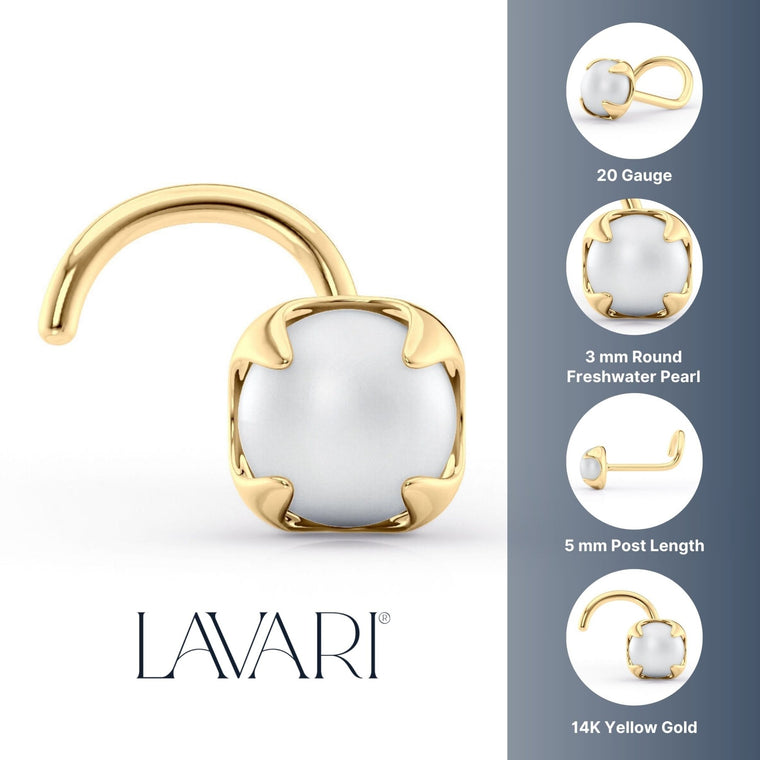 14K Pearl Curved Nose Ring - 20G