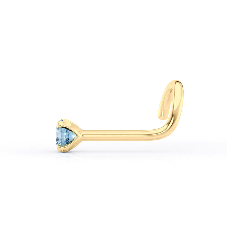 14K Blue Crystal Curved Nose Ring - 20G