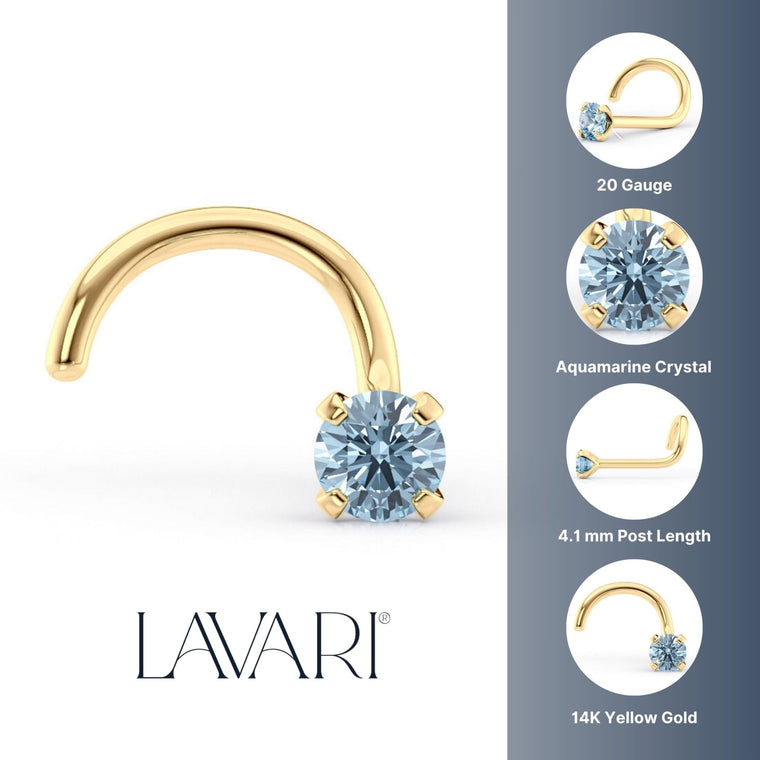 14K Blue Crystal Curved Nose Ring - 20G