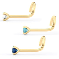 14K Blue and White CZ Curved Nose Ring Set - 20G