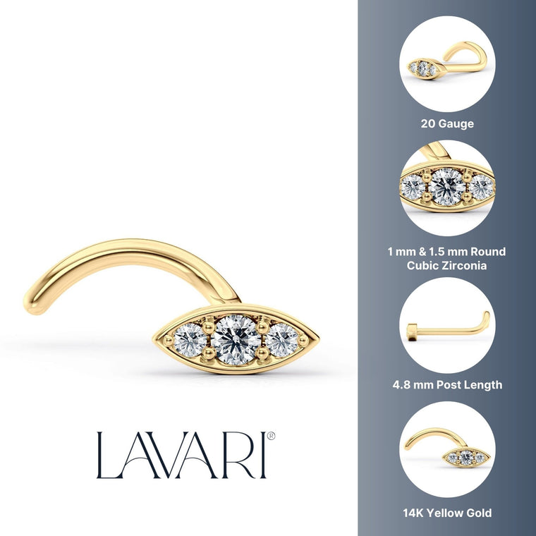 14K Evil Eye CZ Screw Nose Ring - 20G