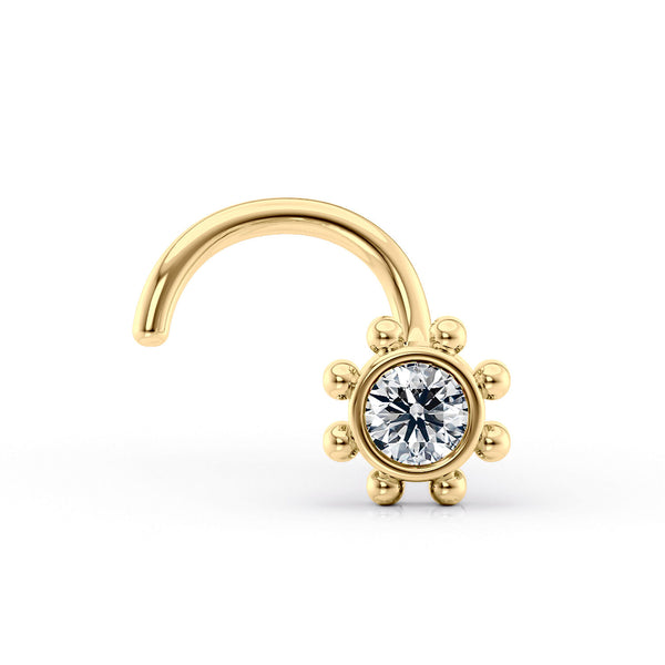14K Cubic Zirconia Sunflower Curved Nose Ring - 20G