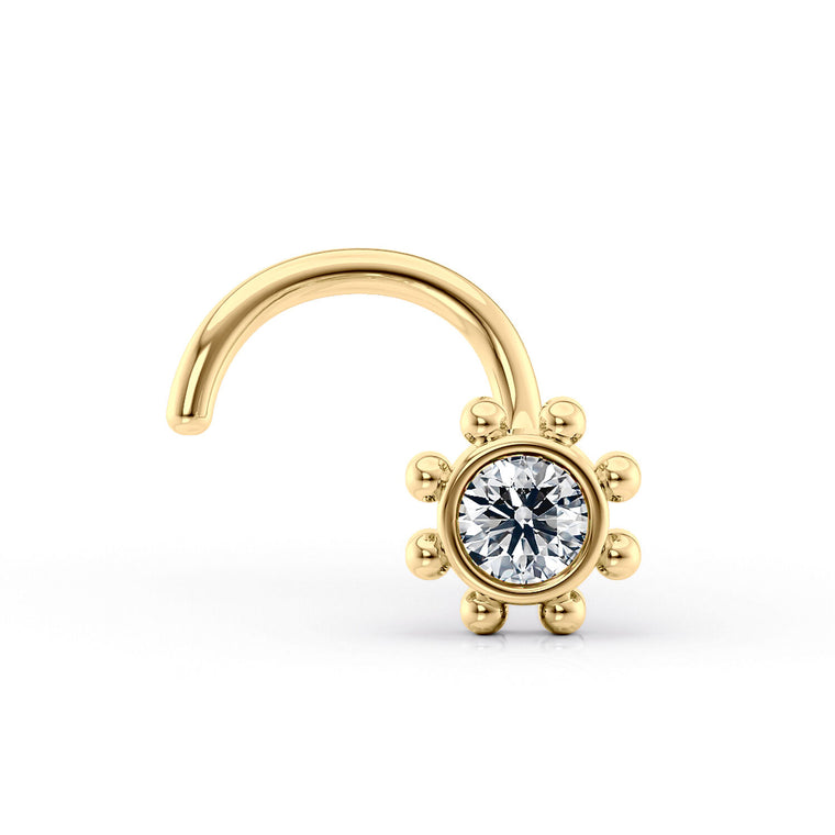 14K Cubic Zirconia Sunflower Curved Nose Ring - 20G