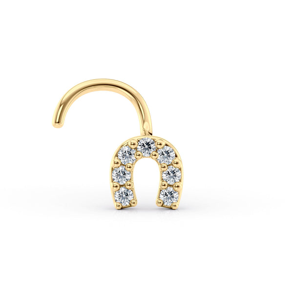 14K Horseshoe Cubic Zirconia Curved Nose Ring - 20G