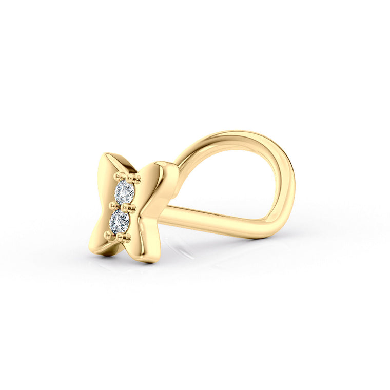 14K Cubic Zirconia Butterfly Curved Nose Ring - 20G