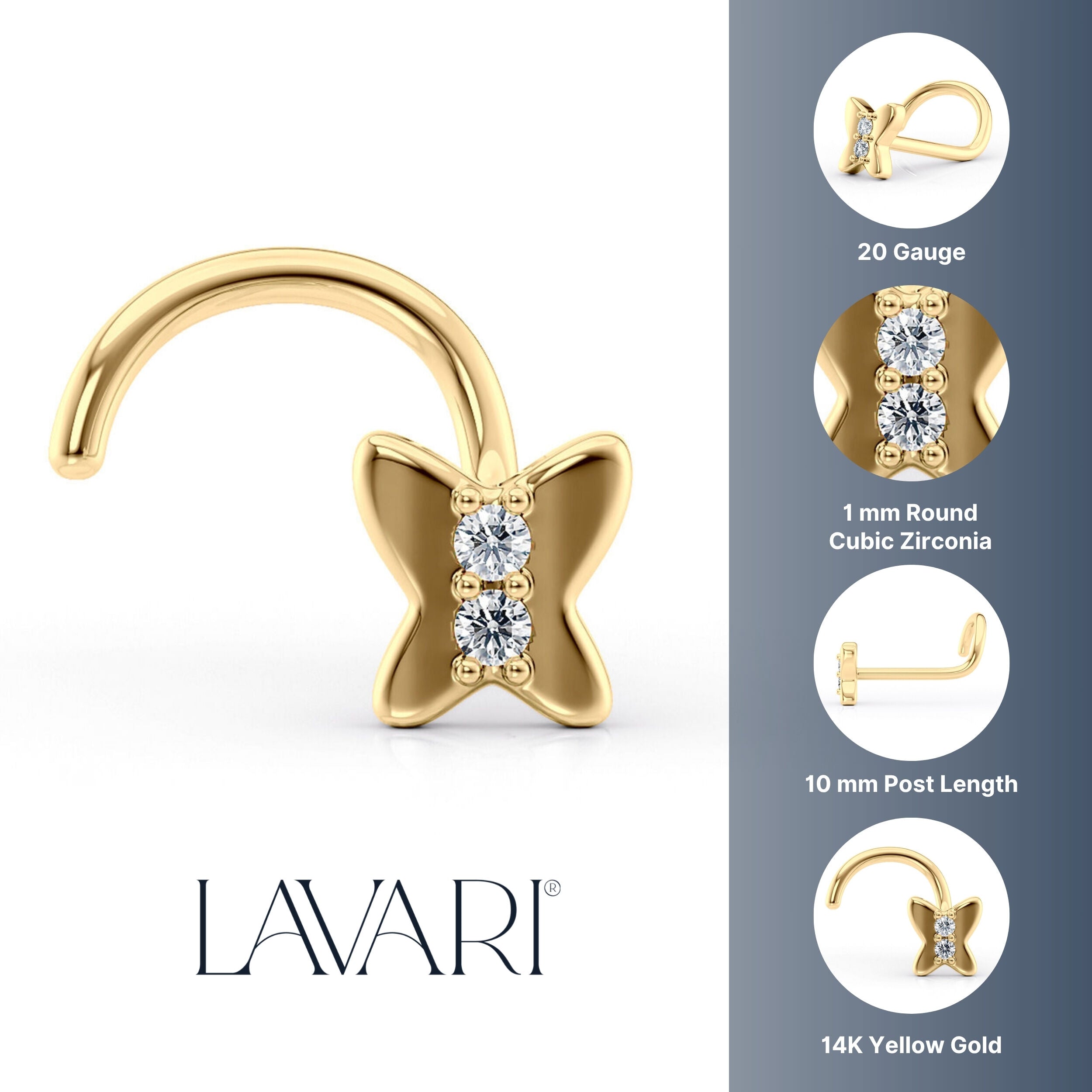 14K Cubic Zirconia Butterfly Curved Nose Ring - 20G