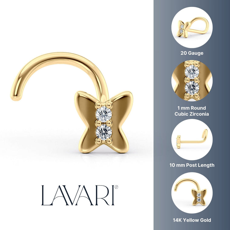 14K Cubic Zirconia Butterfly Curved Nose Ring - 20G