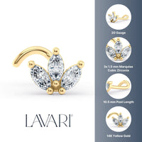14K Cubic Zirconia Curved Nose Ring - 20G