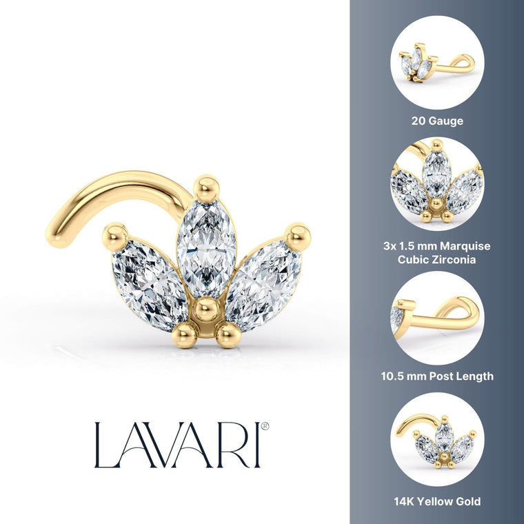 14K Cubic Zirconia Curved Nose Ring - 20G
