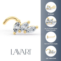 14K Cubic Zirconia Curved Nose Ring - 20G