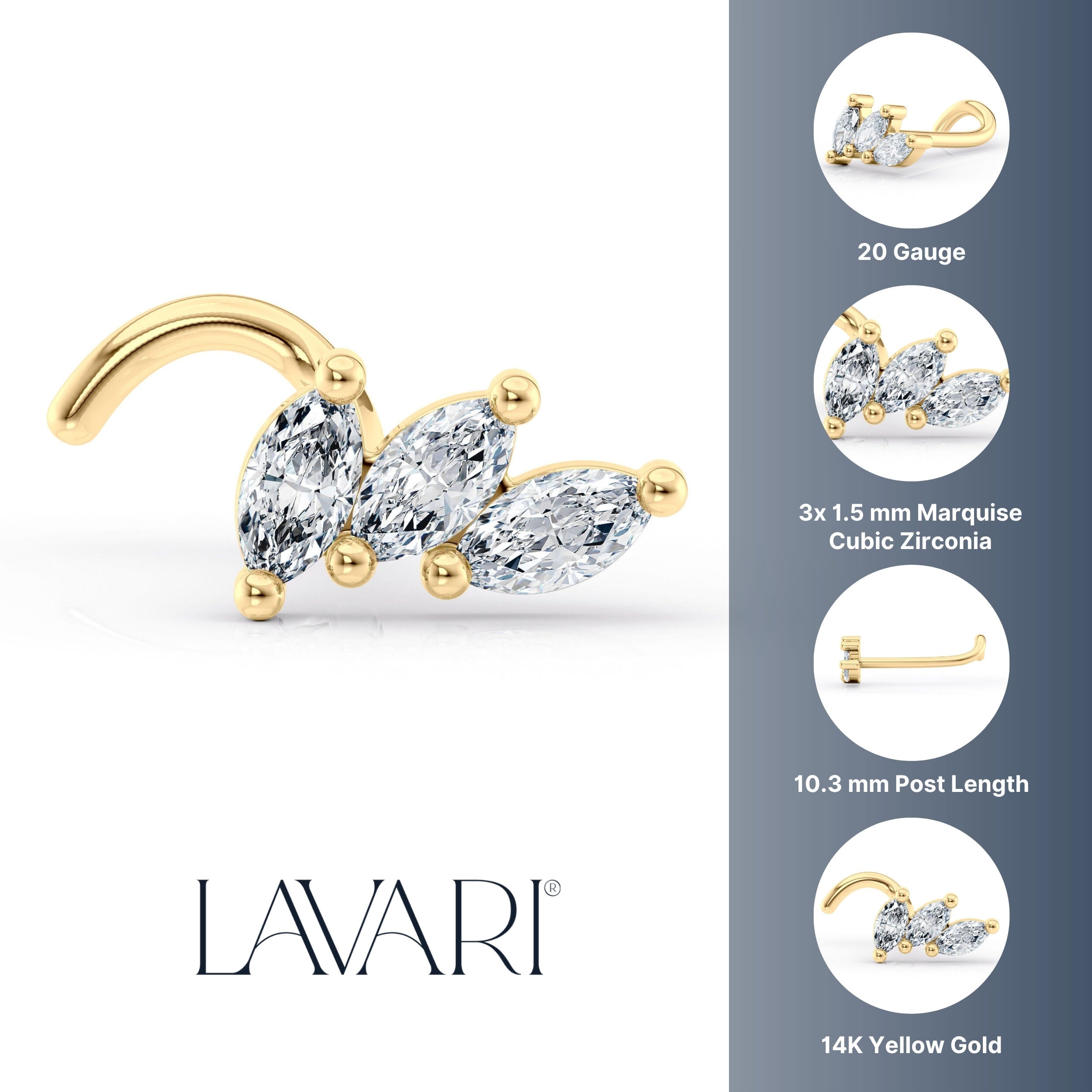 14K Cubic Zirconia Curved Nose Ring - 20G