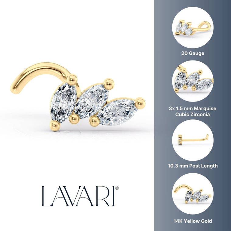 14K Cubic Zirconia Curved Nose Ring - 20G