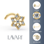 14K Flower Cubic Zircoia Curved Nose Ring - 20G