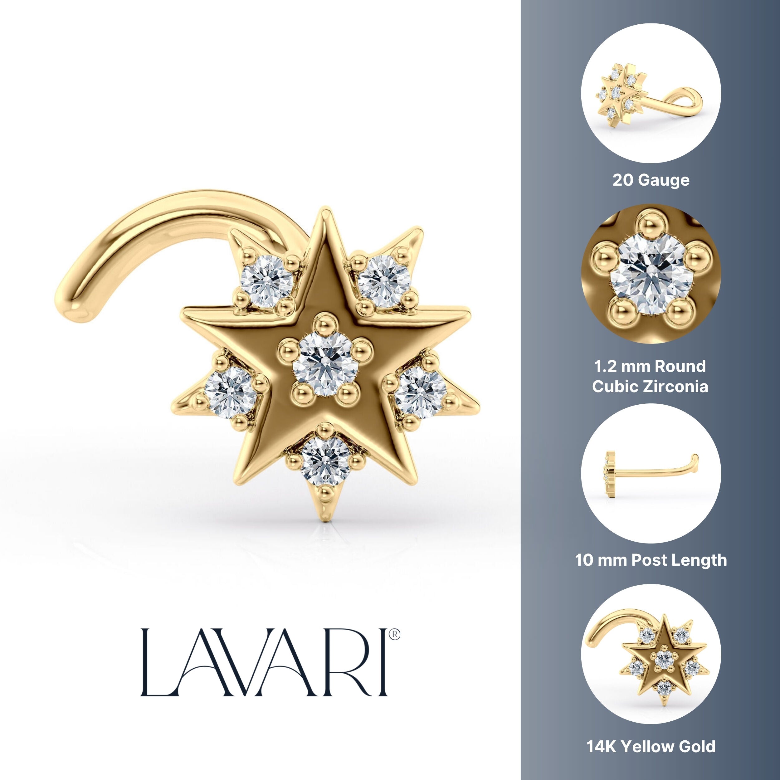 14K Astral Cubic Zircoia Curved Nose Ring - 20G
