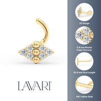 14K Diamond Shape CZ Curved Nose Ring - 20G