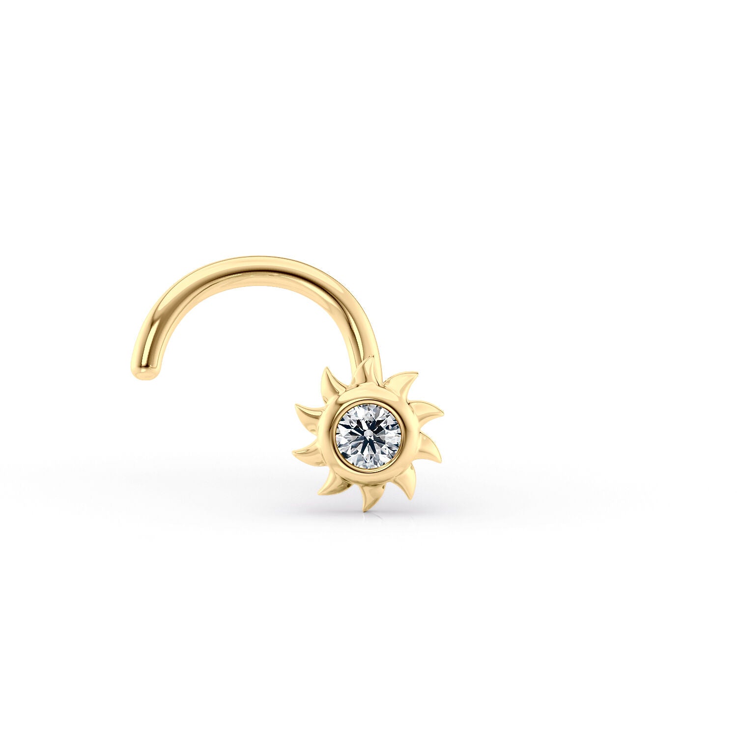 14K Cubic Zirconia Sun Curved Nose Ring - 20G