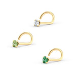 14K Green CZ Curved Nose Ring - 20G